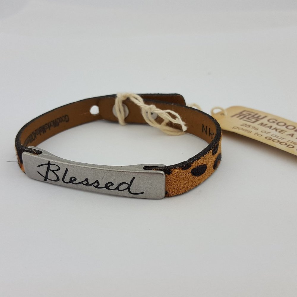Good Works Brand: Single Strand Hair Leather Cuff "BLESS"